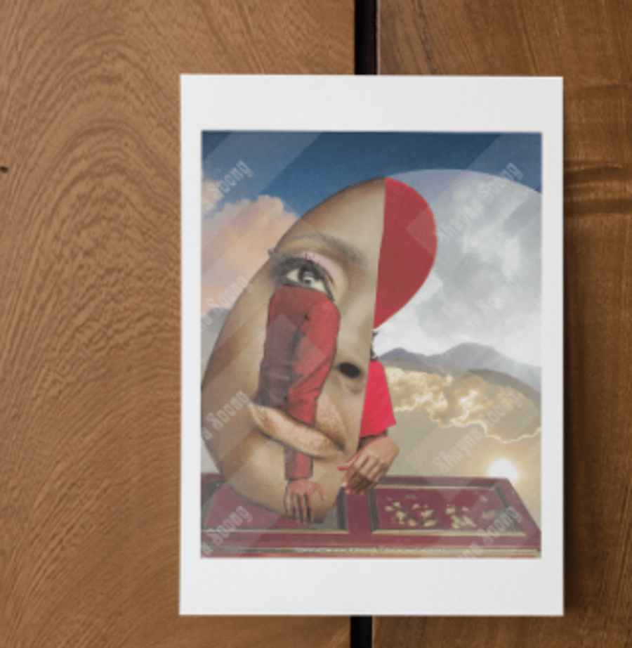 'Open' card printed from handmade collage 