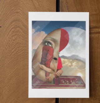 'Open' card printed from handmade collage 