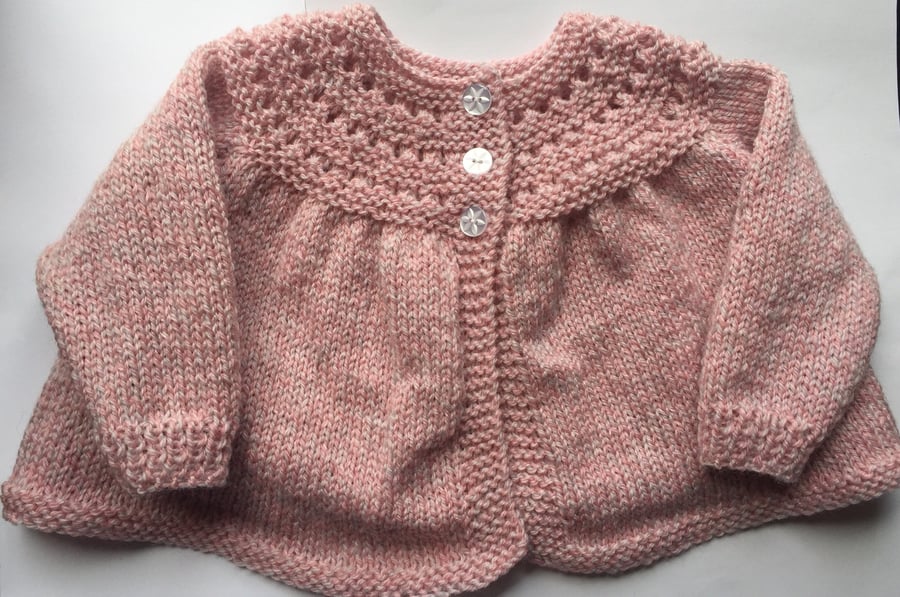 Hand knitted baby girls pink cardigan to fit 3-6 months