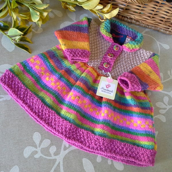 Baby Girl's Hand Knitted Designer Dress with Marino Wool   3-9 months size