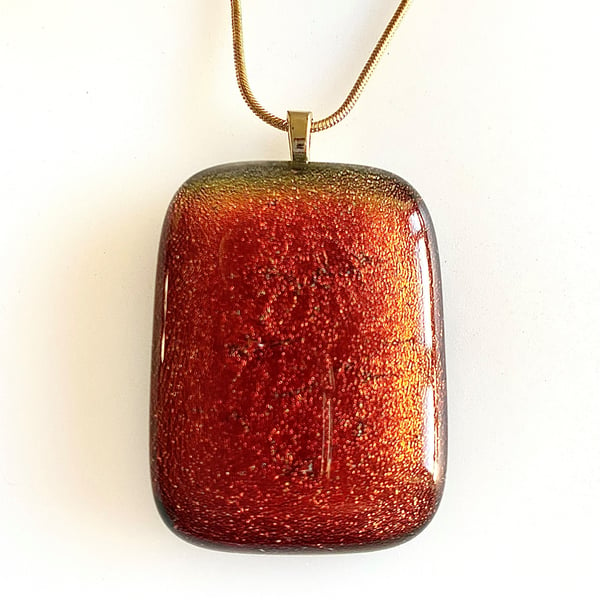 Autumnal Bronze Dichroic Glass Pendant Necklace 