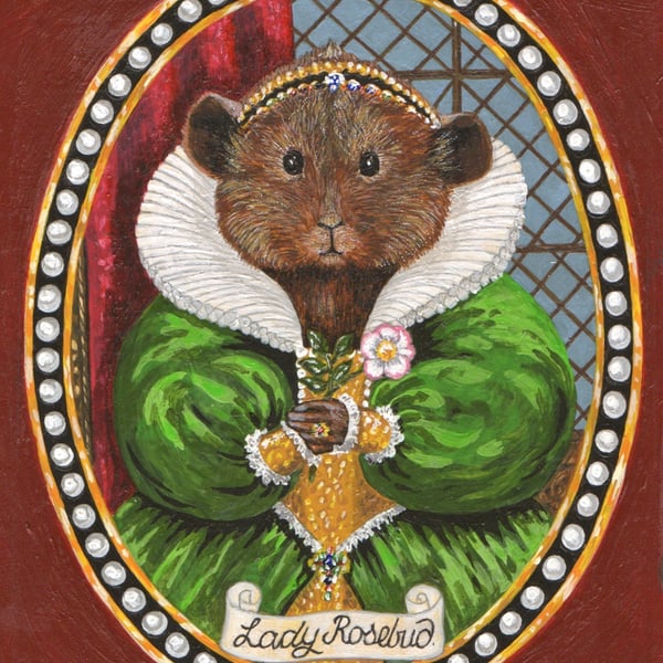 Miniature Portrait of Tudor Guinea Pig Greetings Card