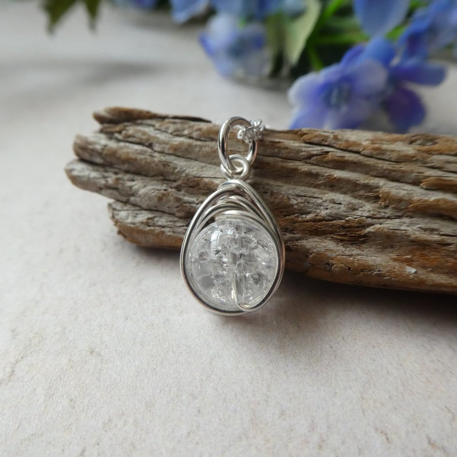 April birthstone sterling silver necklace, quartz crystal necklace in silver