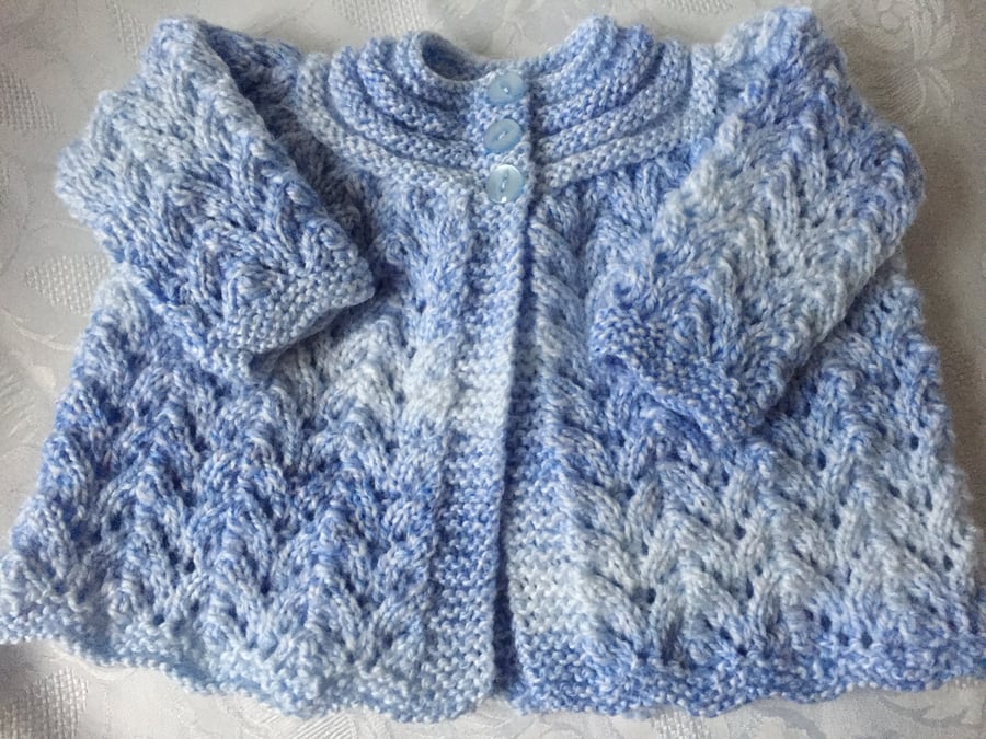 Hand Knitted Baby Boy's Matinee Cardigan will fit 0-3 mths