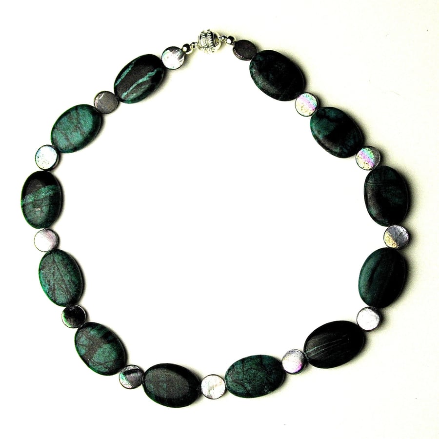 Green Turquioise Gemstone and Shell Bead Necklace