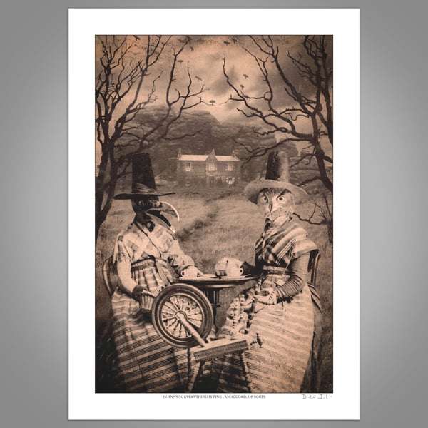 An Accord, Of Sorts - Framed Giclée Art Print - Welsh Folklore, Gothic Tea Party
