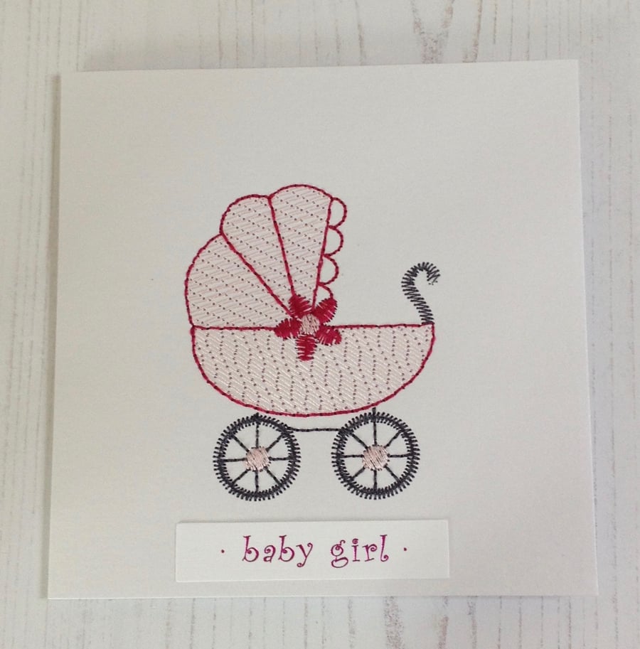Baby Girl Embroidered greeting card PB14