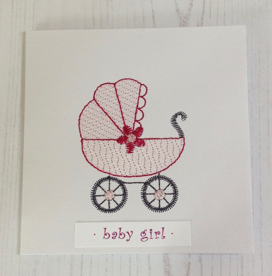 SALE -  Baby Girl Embroidered greeting card PB14