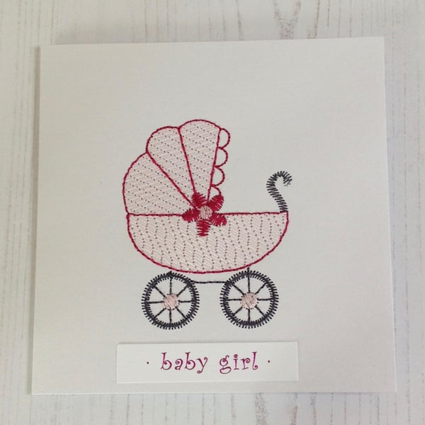 Baby Girl Embroidered greeting card PB14