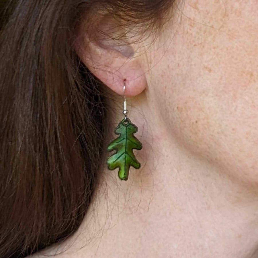 Summer Oak Leaf - British Trees Earrings (Green)