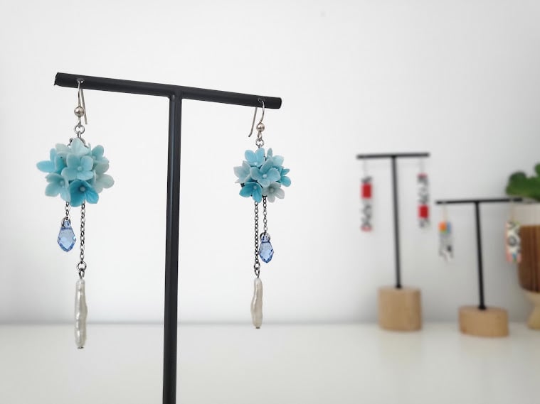 Handmade Polymer Clay Dangle Earrings - The Hydrangea Dream