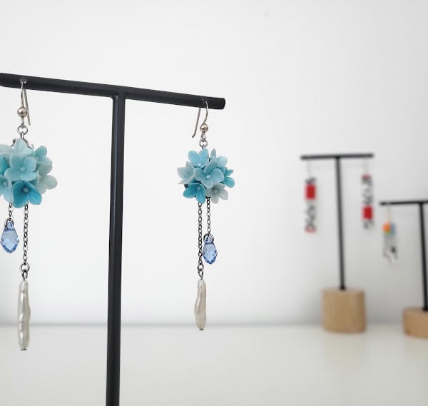 Handmade Polymer Clay Dangle Earrings - The Hydrangea Dream