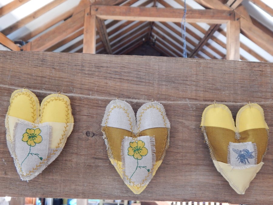 Bee and Buttercup - Patchwork heart - 50cm - Bunting, wall hanging