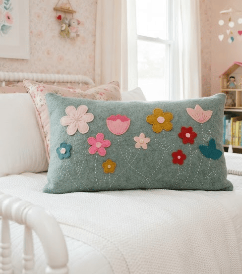 Handmade Felt Floral Cushion - Luxury Flower Throw Pillow - Artisan Cushion