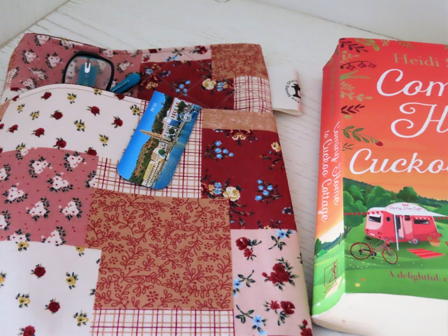 Fabric, Quilted Book Sleeve with Front Pocket.