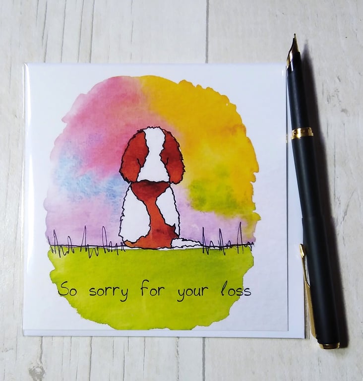 Cavalier King Charles Spaniel sympathy card. Pet loss card. Dog loss card