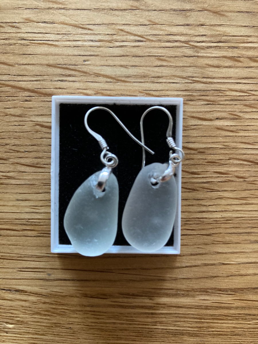 Seaglass drop earrings on sterling silver wires for pierced ears.