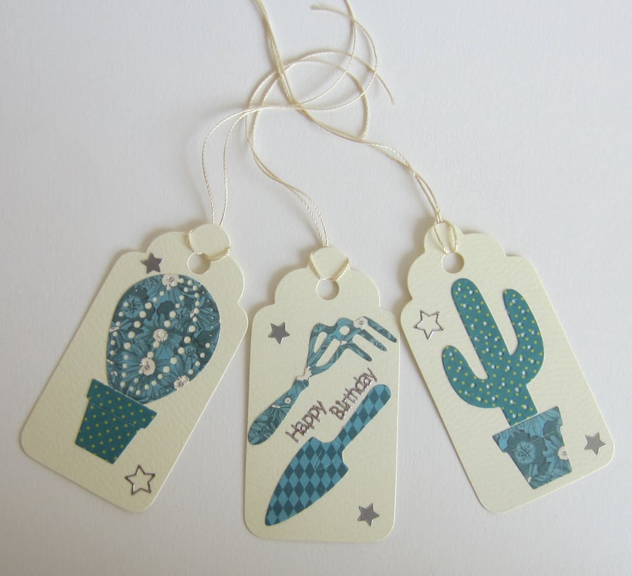 3 Cactus and Gardening Tools Gift Labels