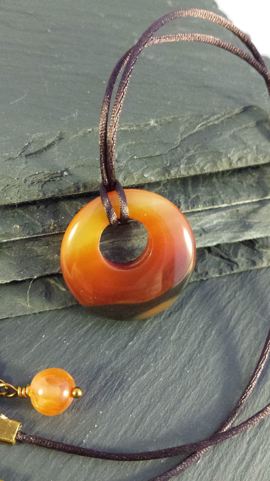 Shaded Red Agate Donut on Cord Necklace