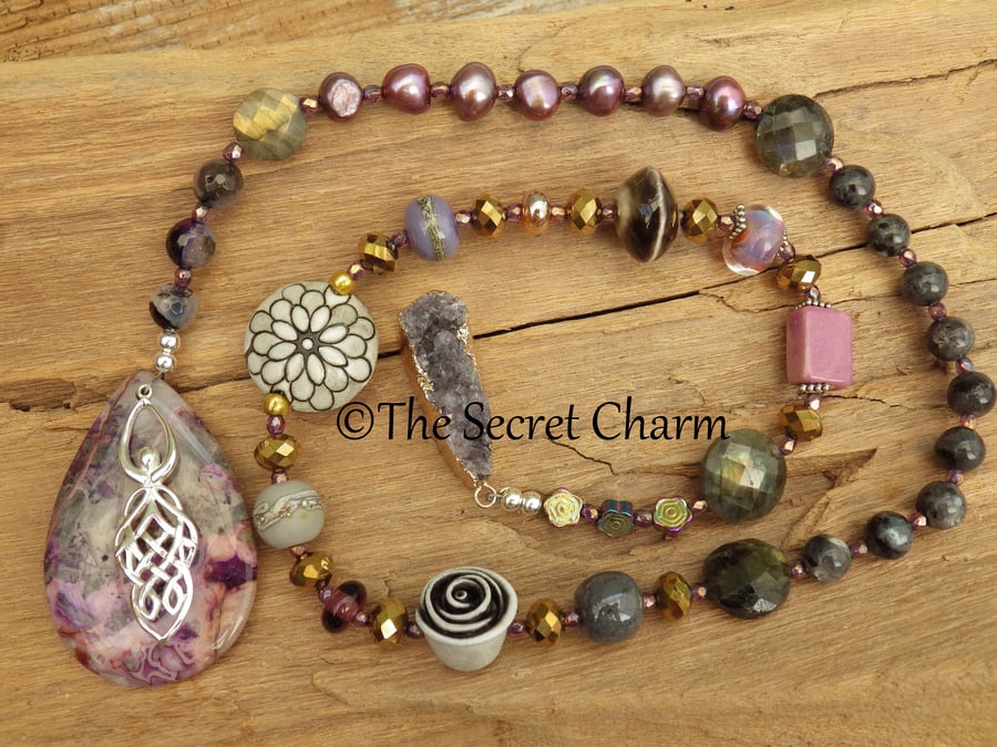 Celtic Goddess Sterling Silver Rosary Prayer Beads, Meditation Mala Beads OOAK