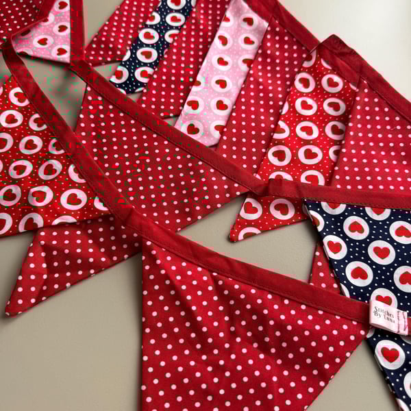 Romantic Chic Cottage Love Hearts Themed Bunting, 2.5metre Wedding Party Bunting