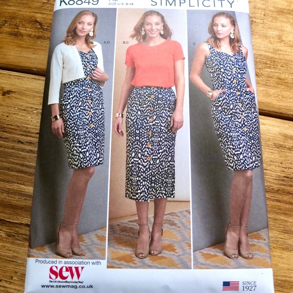Brand New Simplicity Paper Pattern K8849 H5, Dress, Skirt, Top and Jacket 6 -14