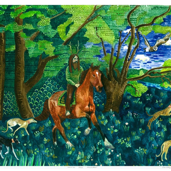 Herne the Hunter - The Green Man, Framed Print of watercolour painting