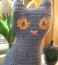 Spooky Crochet Cat Mini Cushion - Grey with white bones - Image 3