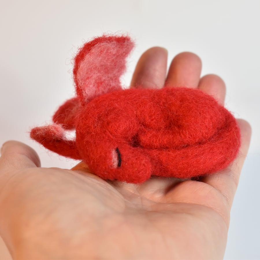 Red Sleeping Dragon - 3D needle felted fibre art.