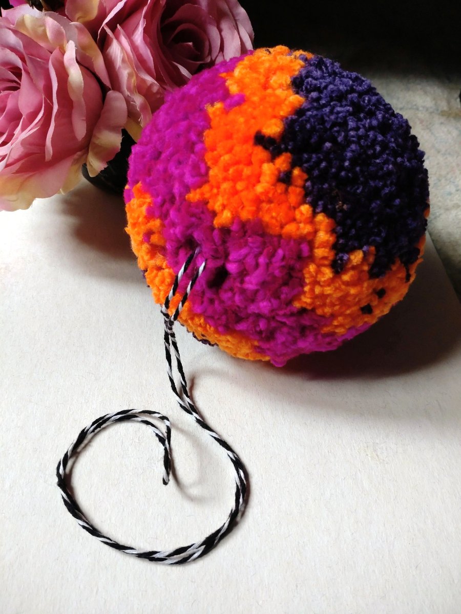 Hanging Pompom Decoration, Large Fluffy Pompom Bauble, Fibre Art.