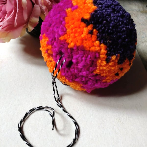 Hanging Pompom Decoration, Large Fluffy Pompom Bauble, Fibre Art.