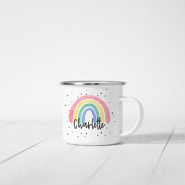 Personalised Spotty Rainbow Enamel Mug