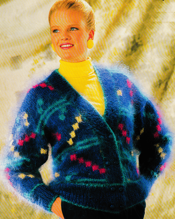VINTAGE KNITTING PATTERN Ladies Blue Mohair Cardigan