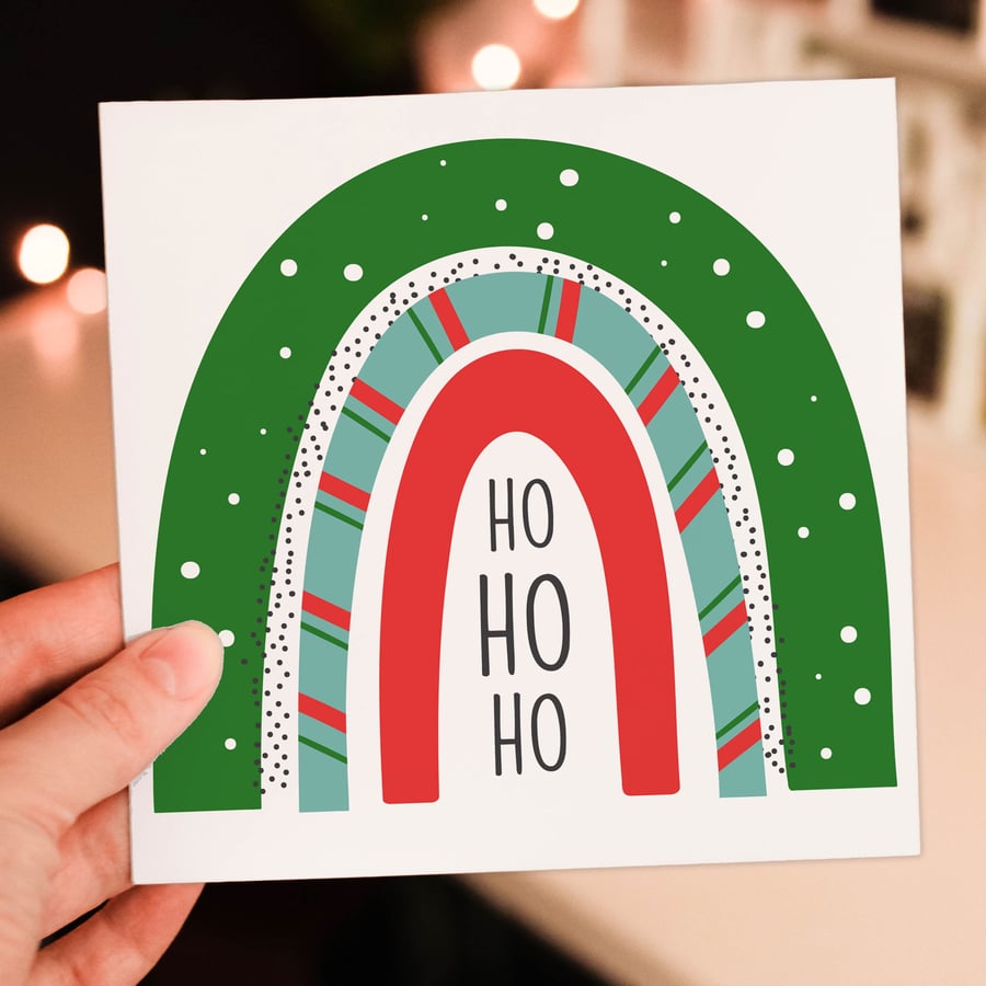 Rainbow Christmas card: Ho Ho Ho