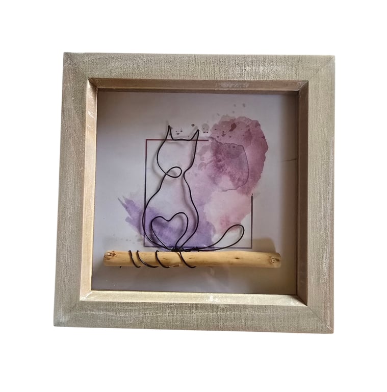 Handcrafted wire sitting cat art