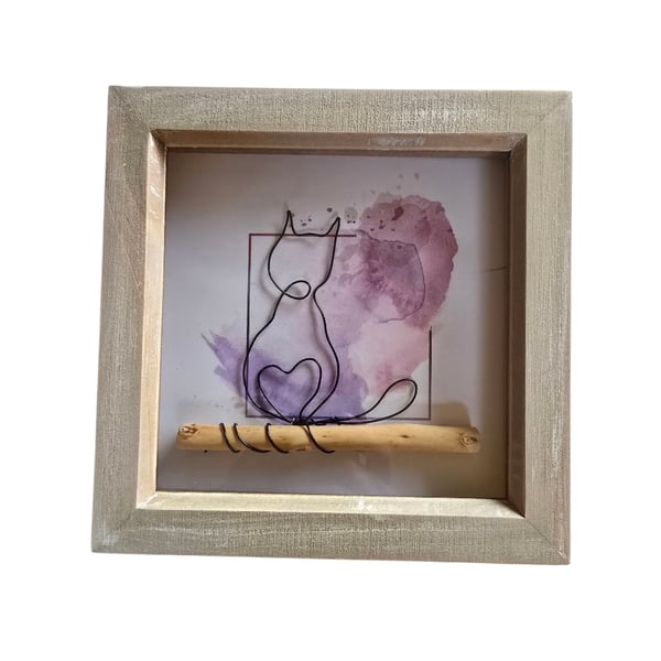 Handcrafted wire sitting cat art