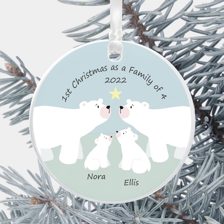 Personalised 1st Christmas as a Family of 4 Tree Decoration - New Mummy & Daddy