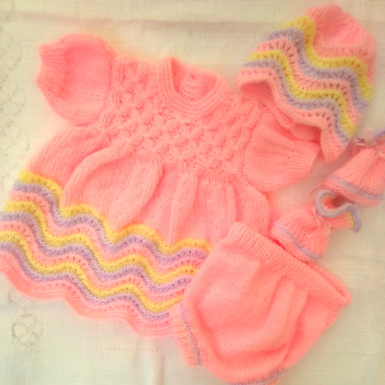 Baby Girl's 4 Piece Knitted Dress Set, Prem Sizes Available, Custom Make