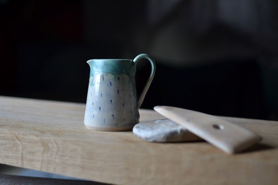 Small Ceramic Solstice jug - Decorated with Linear detail and turquoise glaze