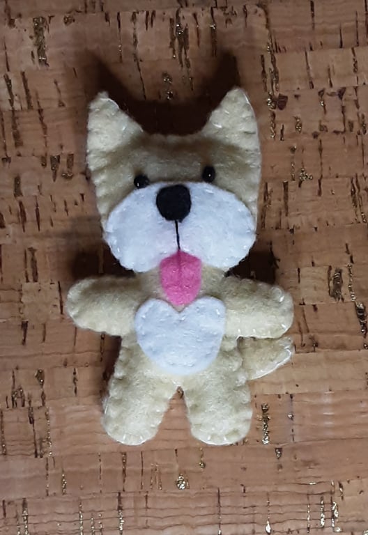 Dog Cream & White Felt Brooch