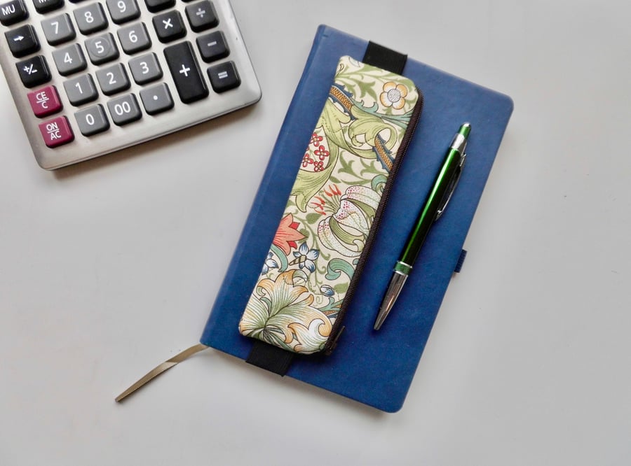 Pencil case for cover of book diary journal elasticated red and green Morris