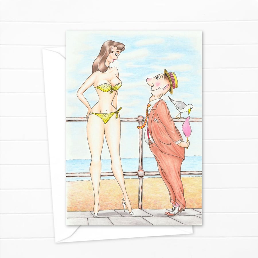Beach Holiday Greeting Card: Seaside Postcard Humour Illustration (801)