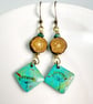 Hand drawn mixed media earrings with oak beads - Image 4