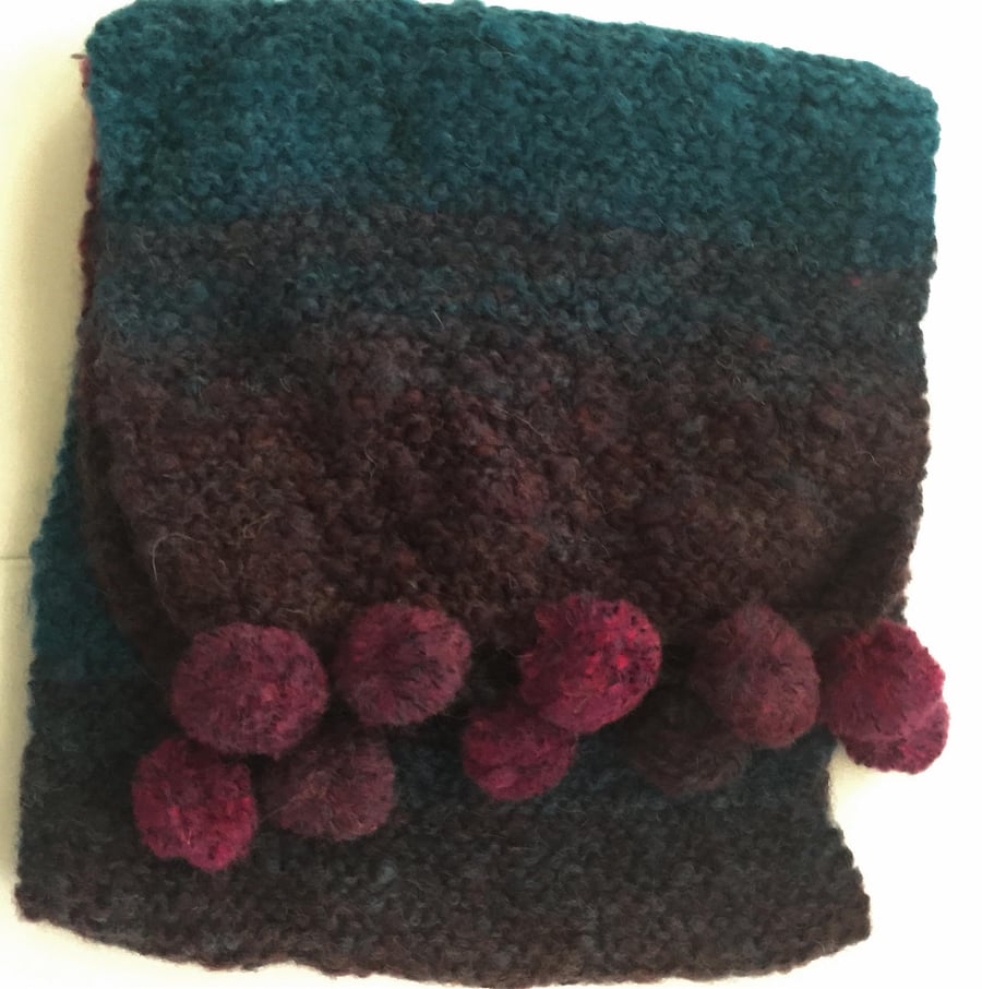 Pretty Tonal Hand Knitted Scarf - UK Free Post