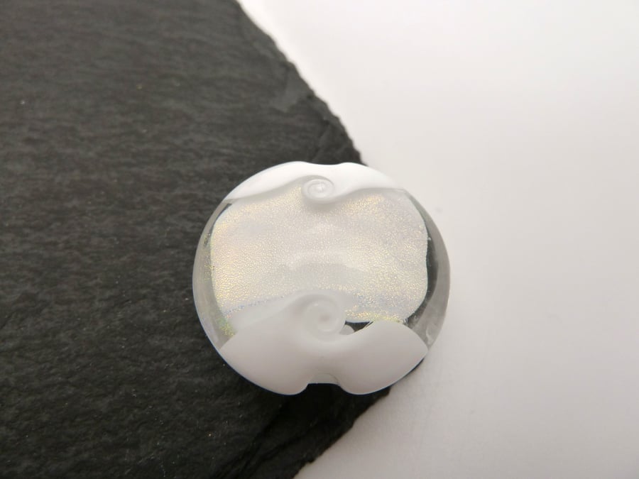 lampwork glass beads, white dichroic focal