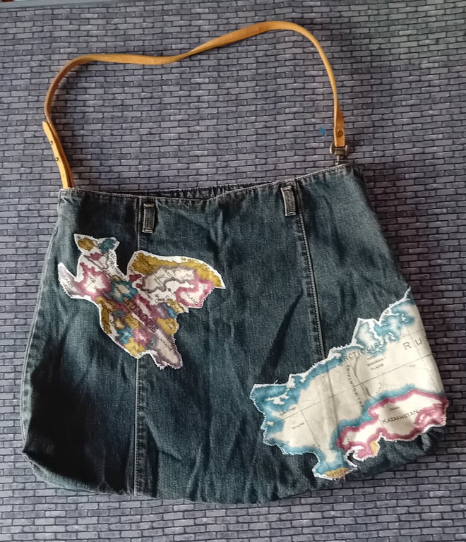 Navy Denim and Map Book Bag