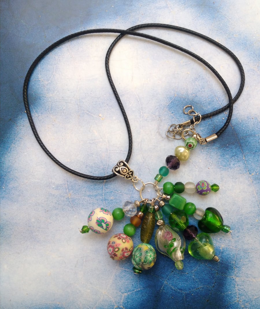 Gorgeous Green Cluster of Recycled Beads