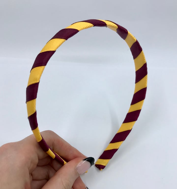 School Wine and Yellow Gold 1.8cm striped Hairband