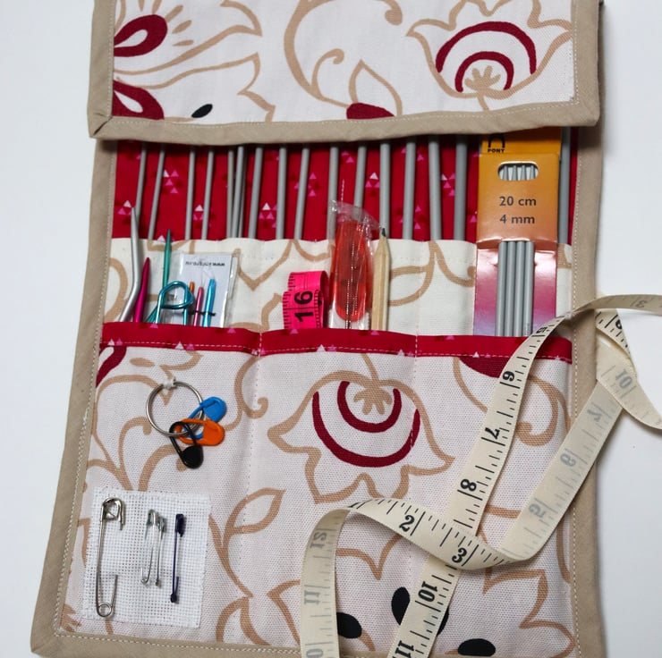 Knitting needle roll with needles and accessories Folksy