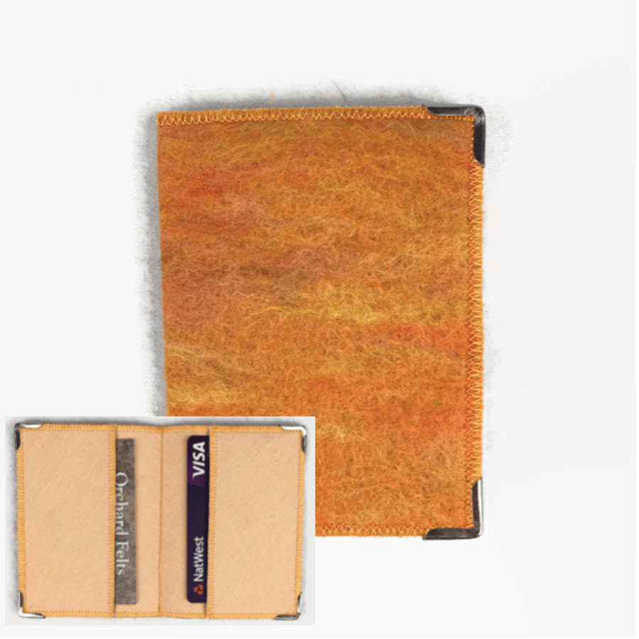 Felted RFID card wallet in an orange wool blend, credit cards, bus pass holder